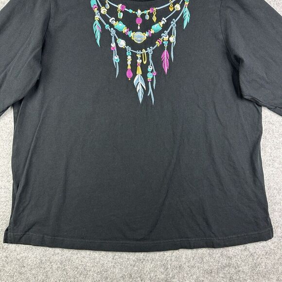 Bob Mackie Shirt Women 1X Black Southwestern Embroidered Wearable Art Tee Blouse - Picture 4 of 16